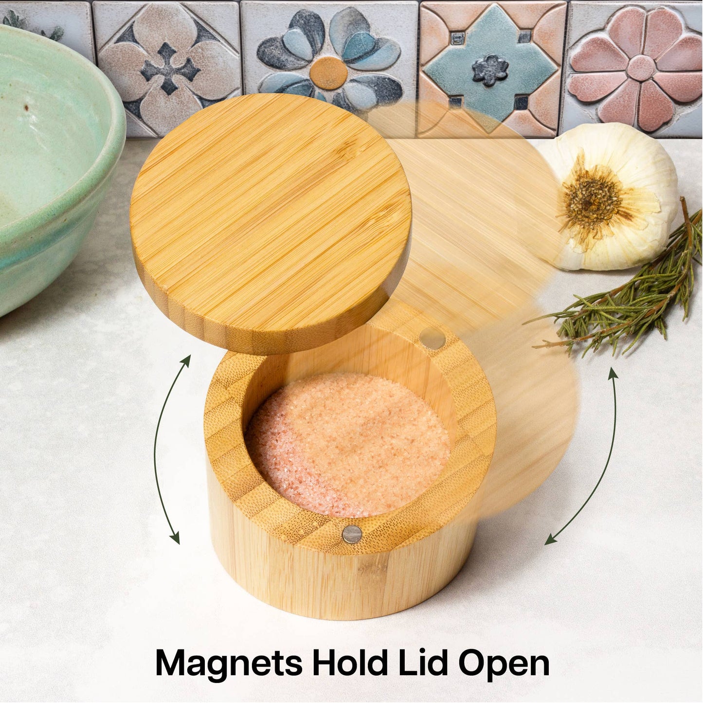 Angled Bamboo Salt Cellar Storage Box with Swivel Lid