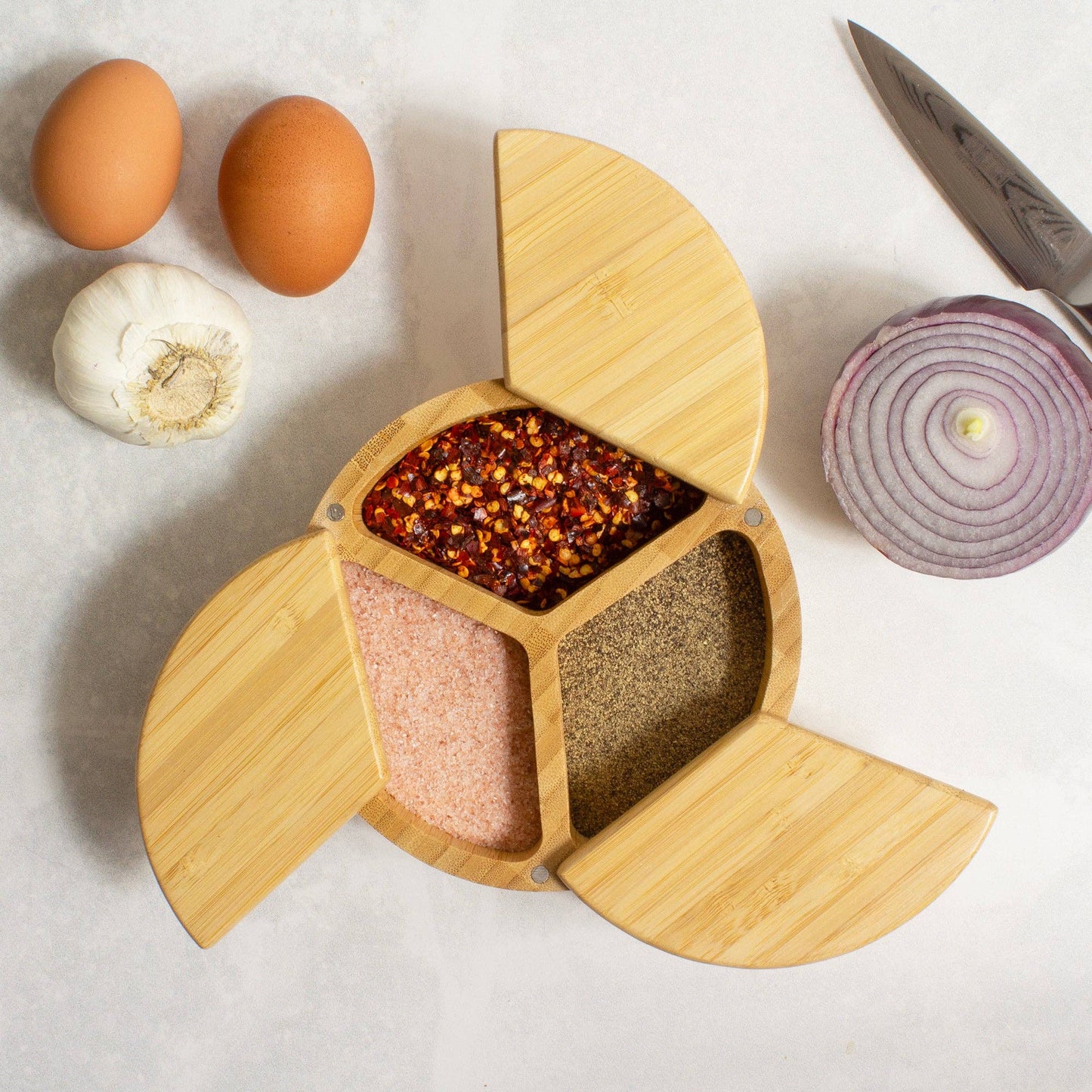 Trio Salt Cellar Storage Box with Swivel Lids