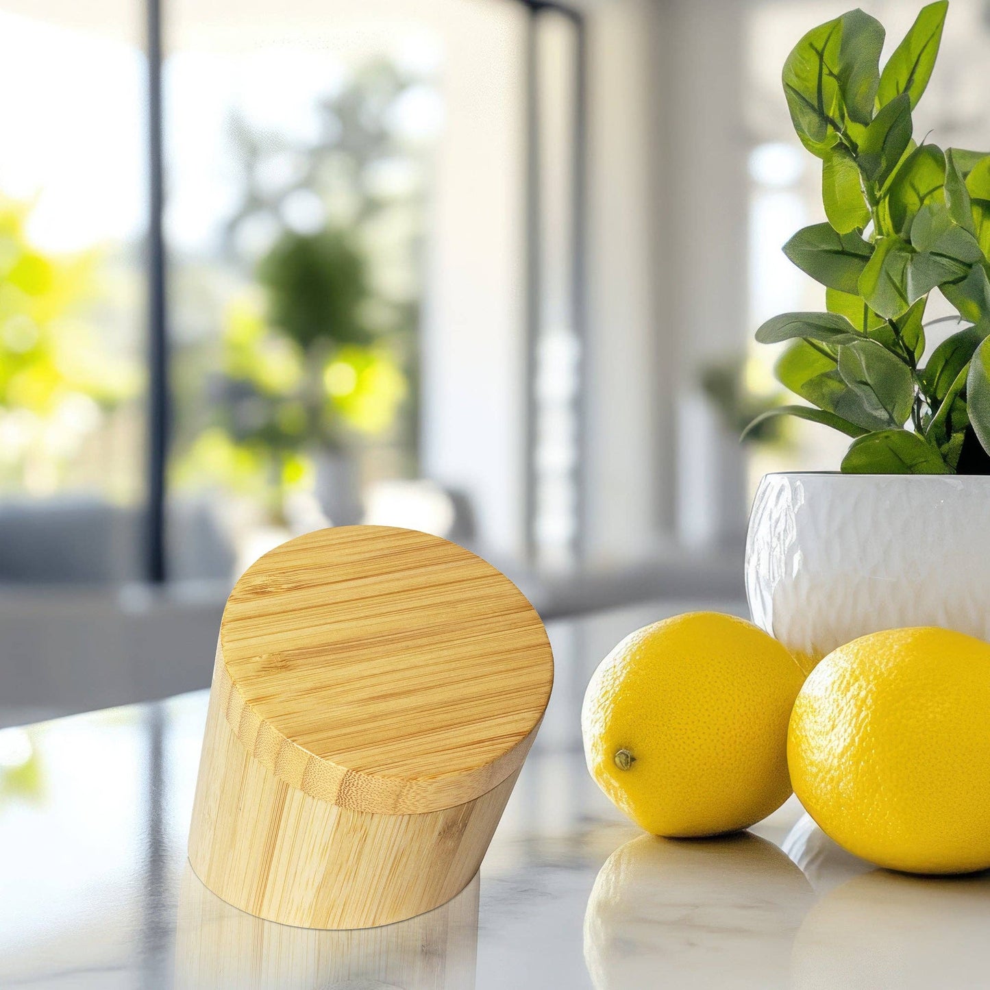 Angled Bamboo Salt Cellar Storage Box with Swivel Lid