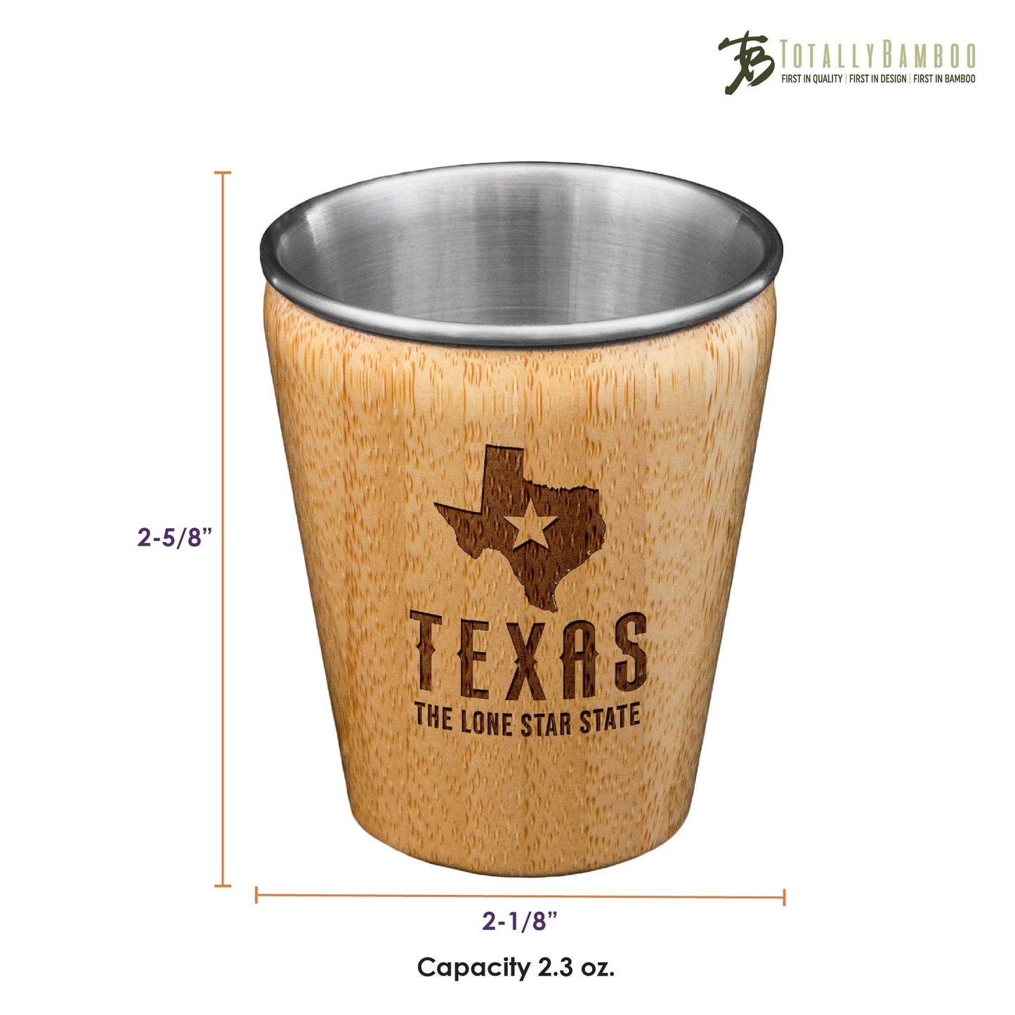 Texas Engraved Shot Glass, Bamboo with Stainless Steel
