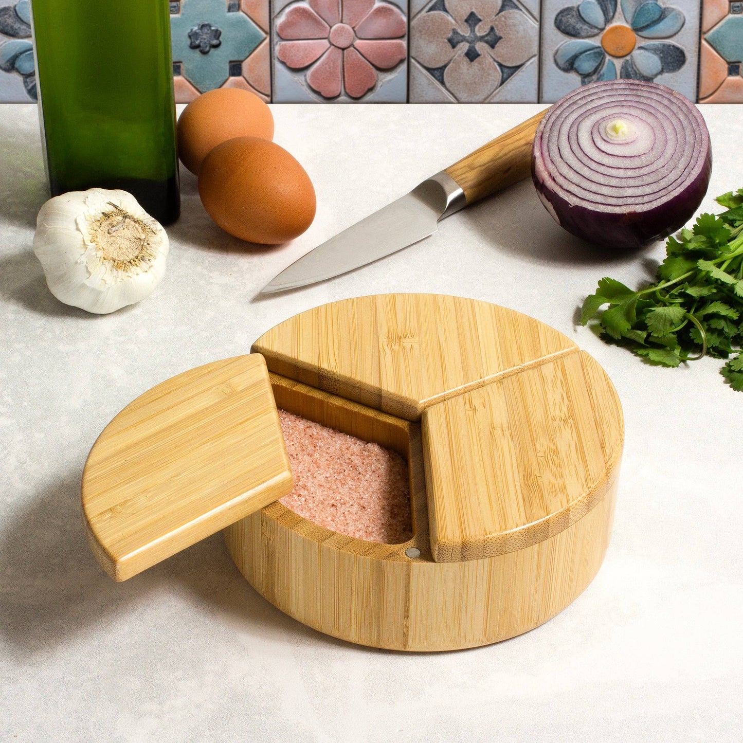 Trio Salt Cellar Storage Box with Swivel Lids
