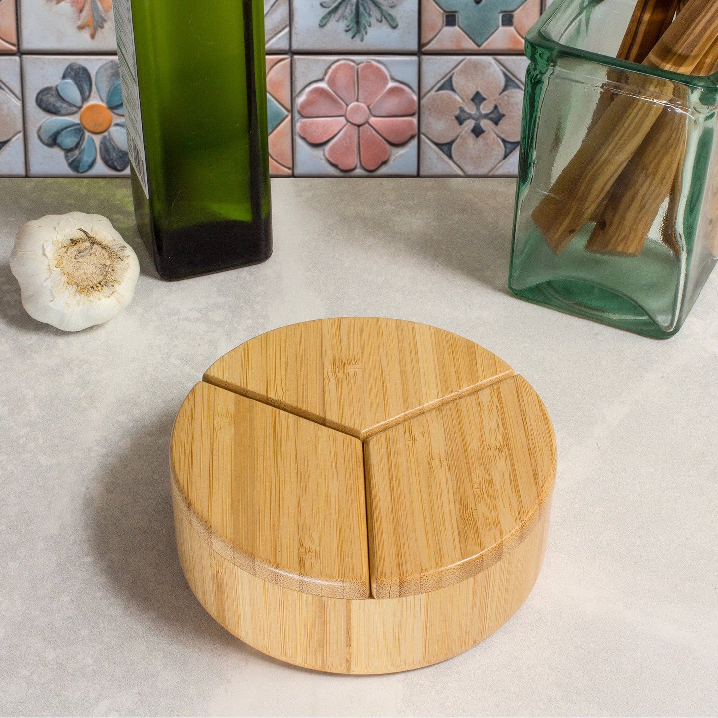 Trio Salt Cellar Storage Box with Swivel Lids
