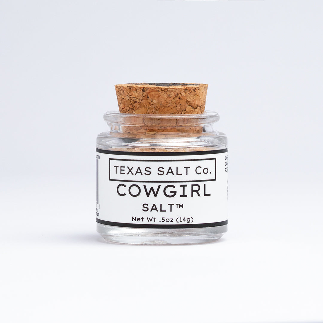 Texas Salt Co. Cowgirl Salt 0.5oz cork-top jar on white background
