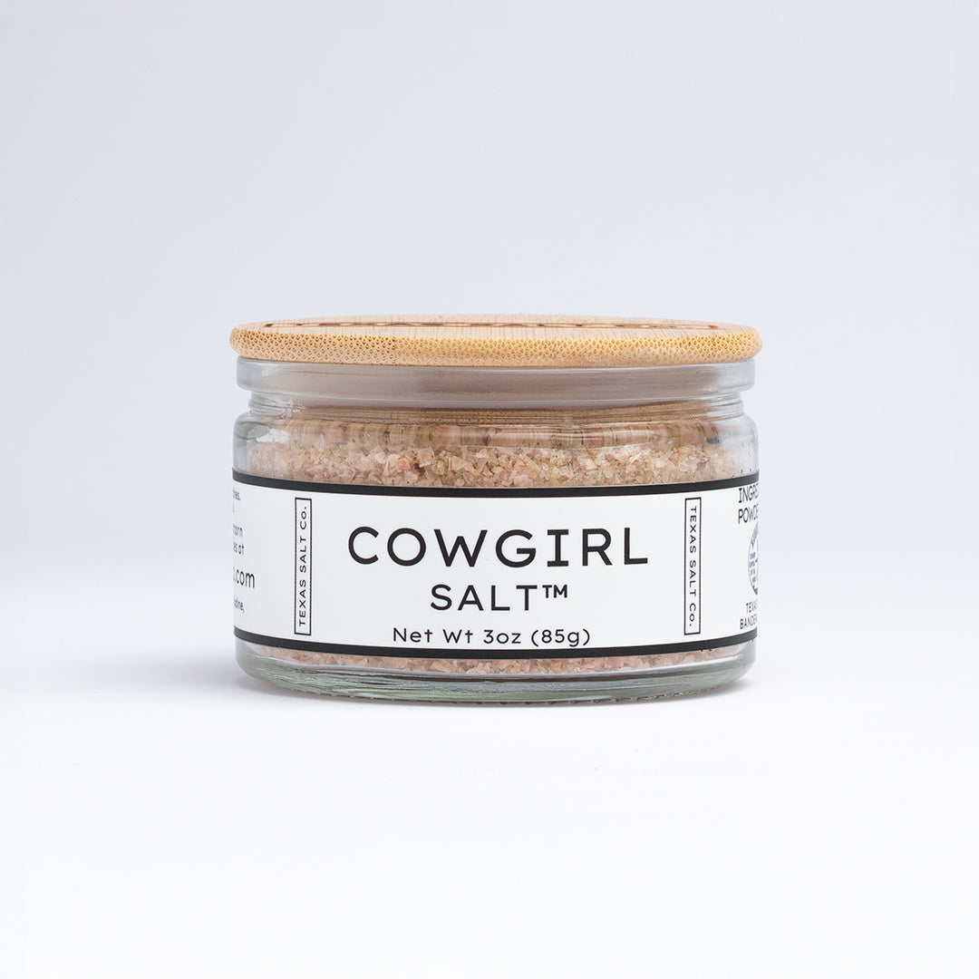 Texas Salt Co. Cowgirl Salt 3oz bamboo-lid jar on white background