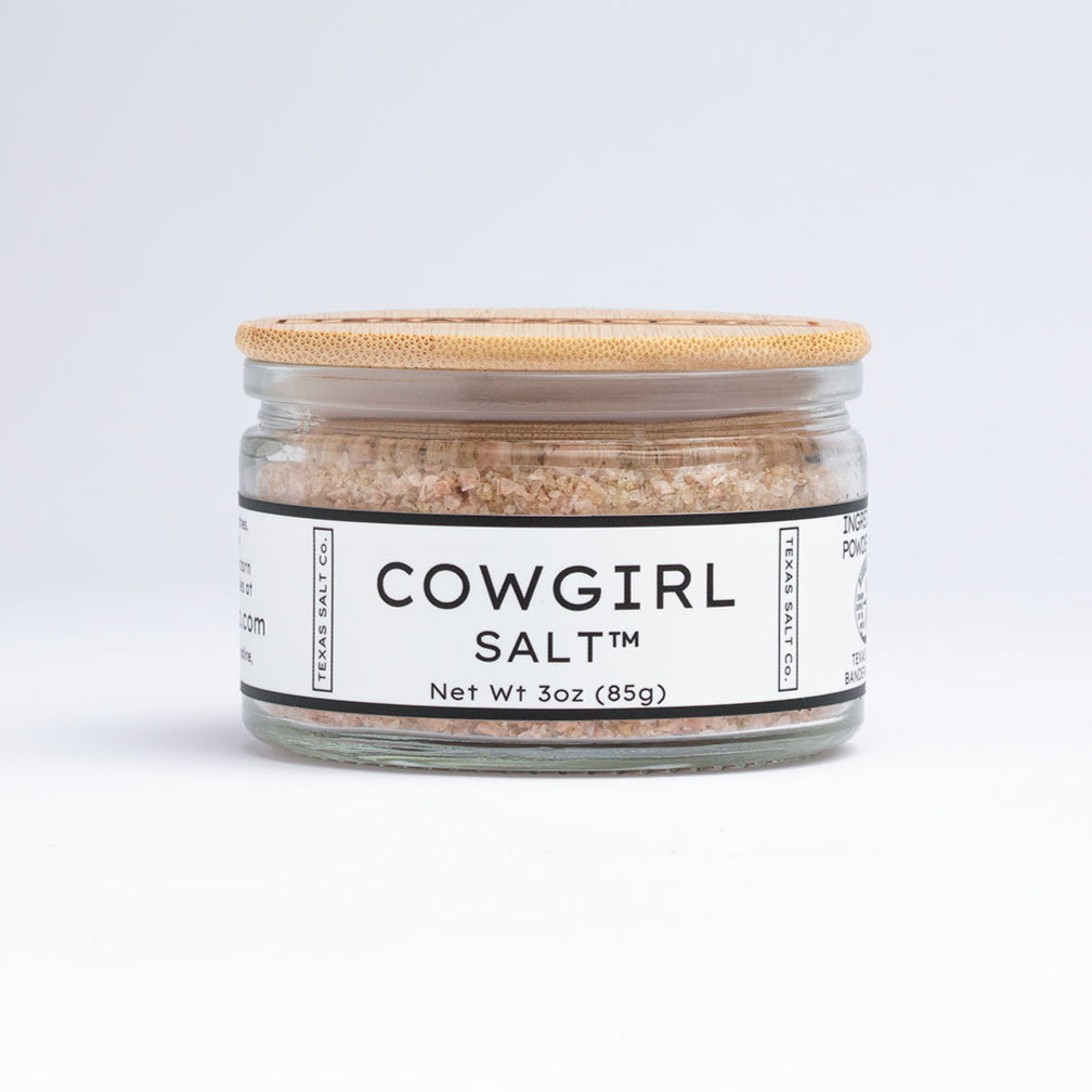 Texas Salt Co. Cowgirl Salt 3oz bamboo-lid jar on white background
