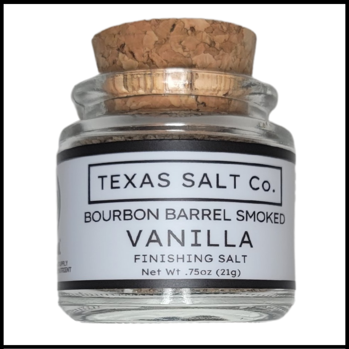 bourbon barrel smoked vanilla finishing salt cork top