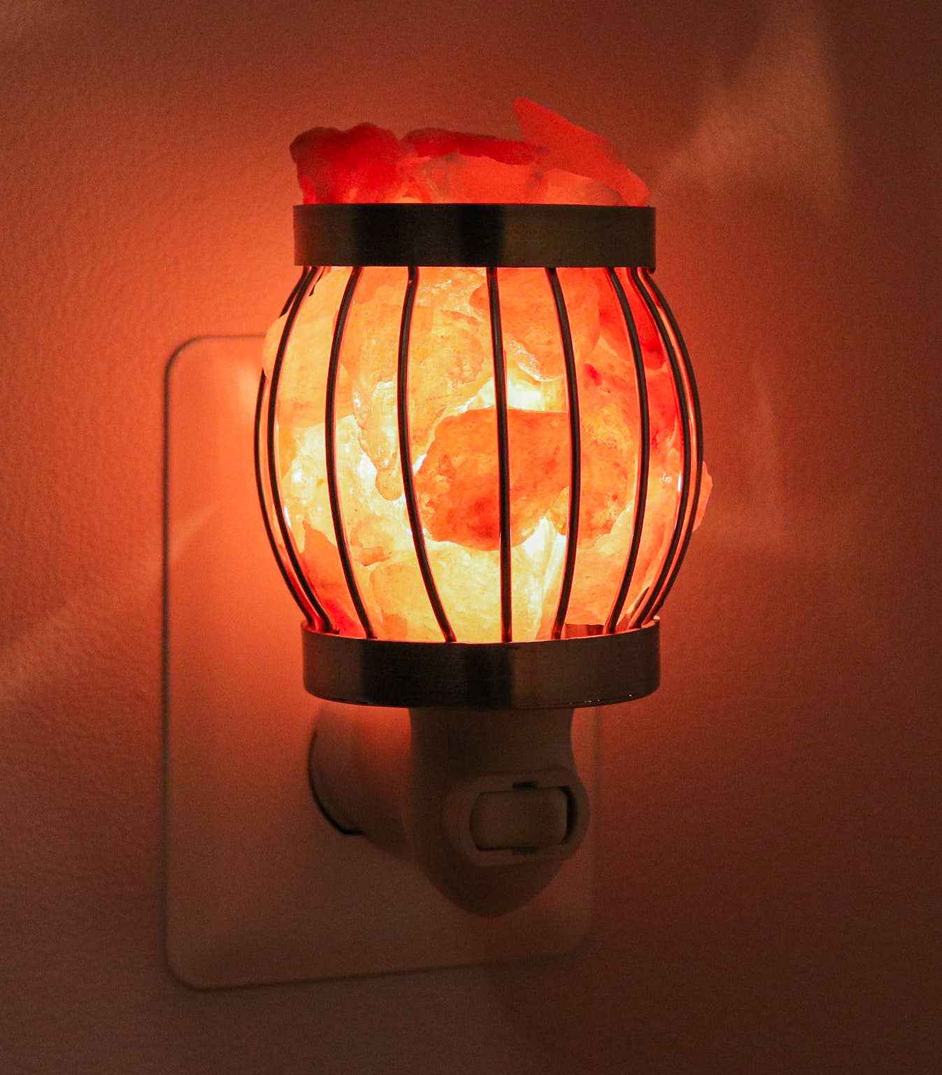 Himalayan Salt Rocks in Stainless Steel Basket Night Light