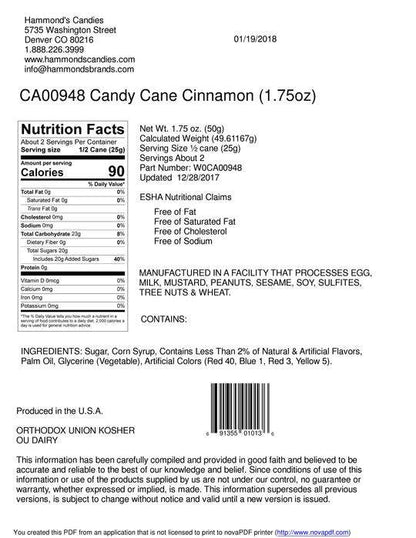 Hand-Spun Jumbo Candy Cane - Cinnamon - 1.75 oz