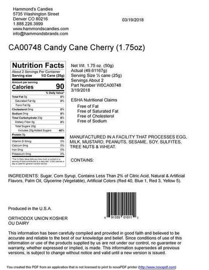 Hand-Spun Jumbo Candy Cane - Cherry - 1.75 oz