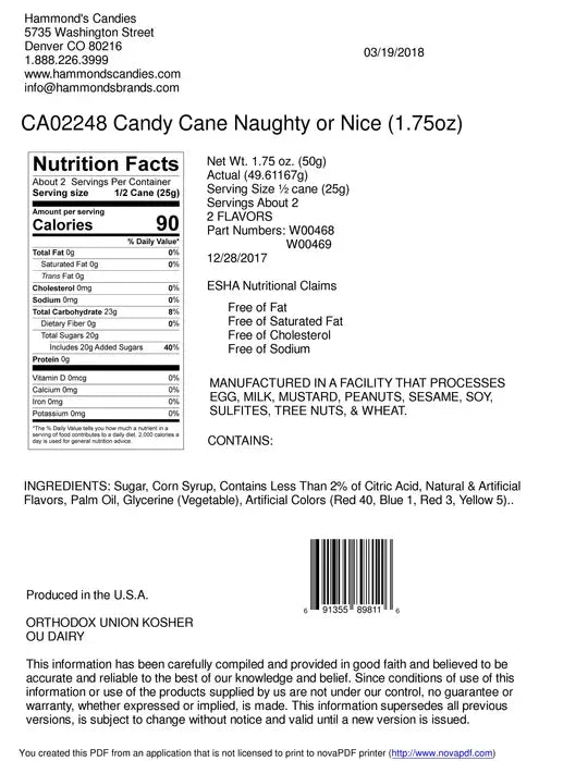 Jumbo Candy Cane - "Naughty or Nice" Surprise Flavor -1.75oz