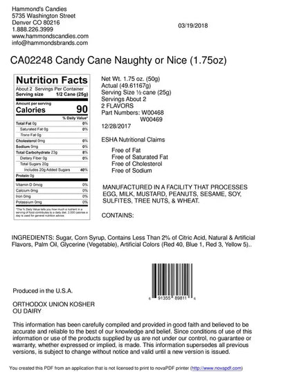 Jumbo Candy Cane - "Naughty or Nice" Surprise Flavor -1.75oz