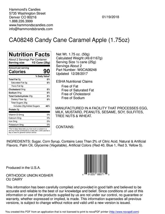 Hand-Spun Jumbo Candy Cane - Caramel Apple - 1.75 oz