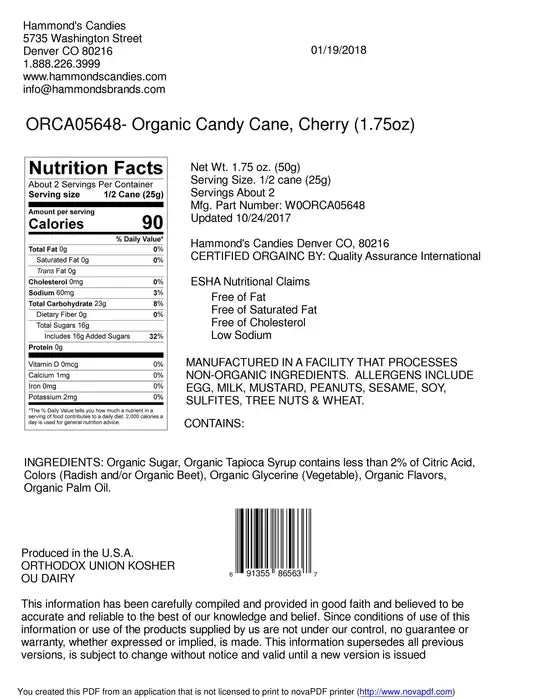 Organic Hand-Spun Jumbo Candy Cane - Cherry - 1.75 oz