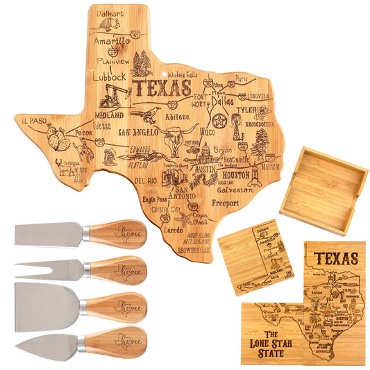 Texas Gift Set: Charcuterie Board, Cheese Tools & Coasters