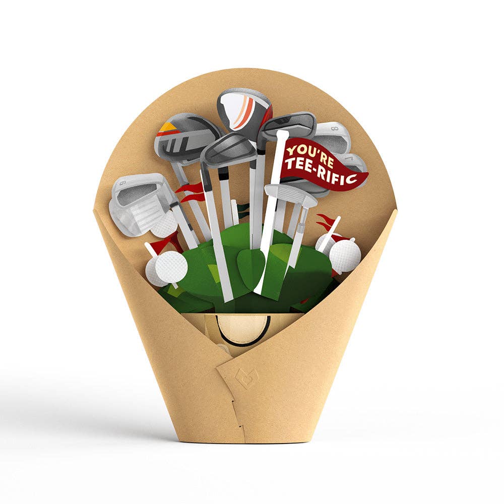 Tee-rific Golf 12”H x 8.5”W Bouquet, Pop-Up Cards