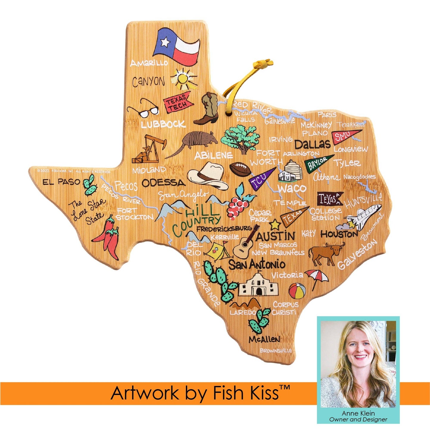 Texas Cutting Board with Artwork by Fish Kiss™