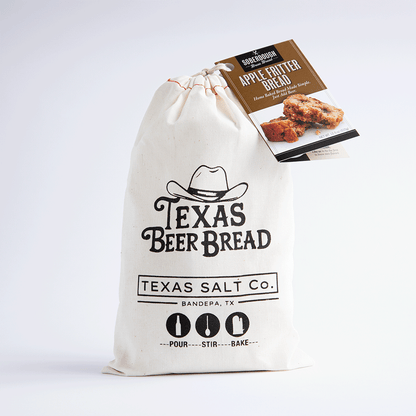 Texas Beer Bread mix in a drawstring bag, labeled Apple Fritter Bread flavor, with SoberDough tag attached