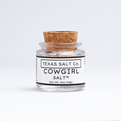 Texas Salt Co. Cowgirl Salt 0.5oz cork-top jar on white background