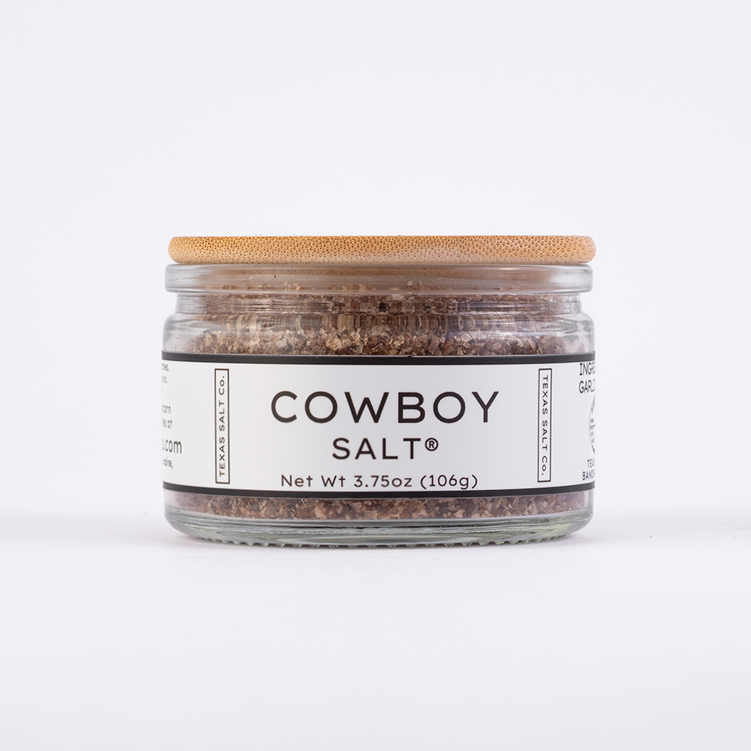 Jar of Cowboy Salt on a white background