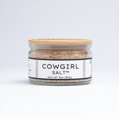 Texas Salt Co. Cowgirl Salt 3oz bamboo-lid jar on white background