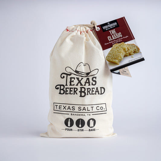 Texas Salt Co. Texas Beer Bread – Canvas drawstring bag with Soberdough Classic bread mix pouch attached