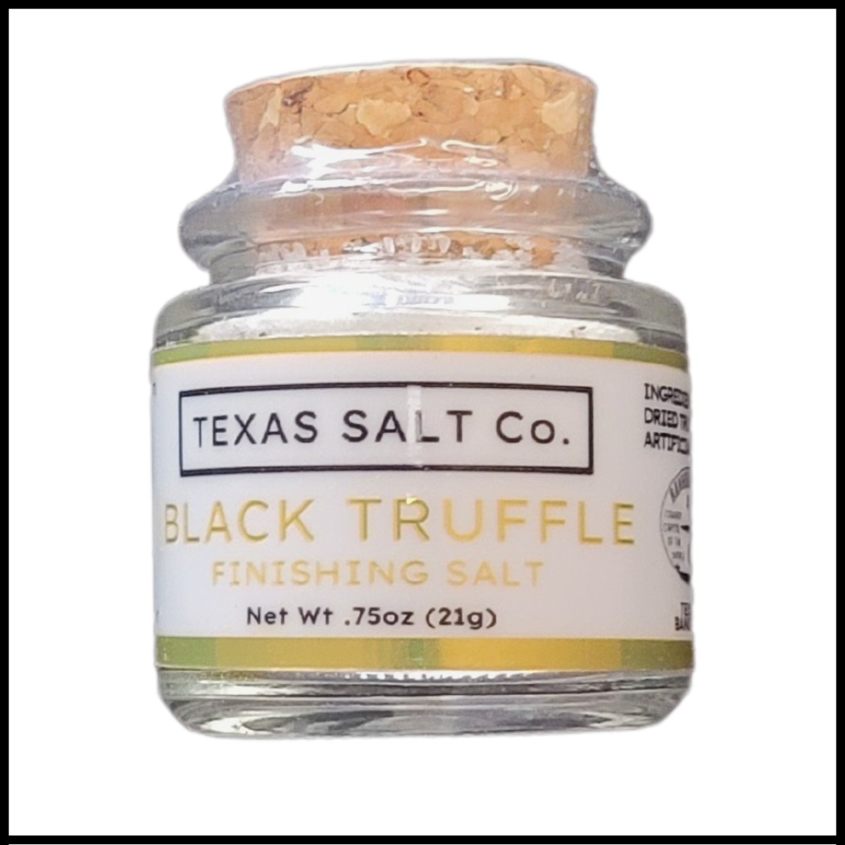 black truffle finishing salt cork top